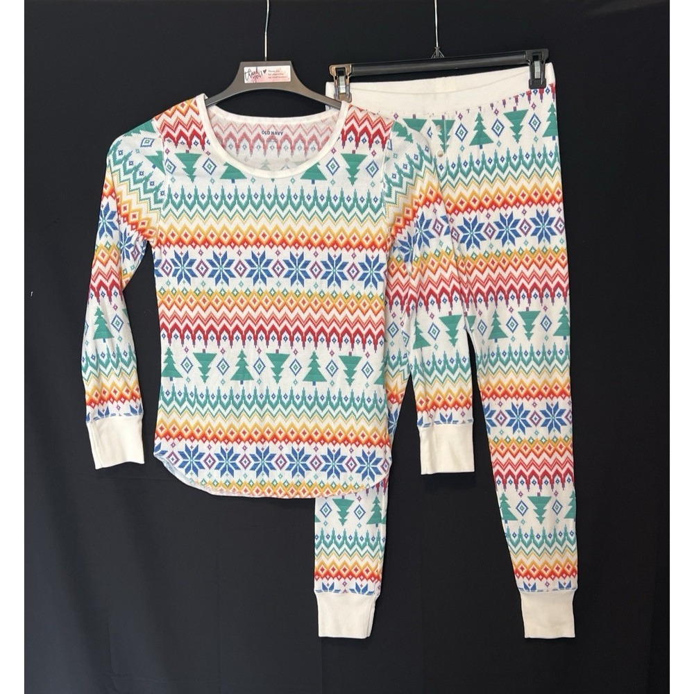 Old Navy "Match the Fam" Size Medium Christmas Pajamas Long Johns Top & Bottom
